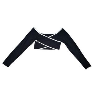 Cider Women's XL Black Stretch‎ Knit Long Sleeve Extreme Cropped Sweater